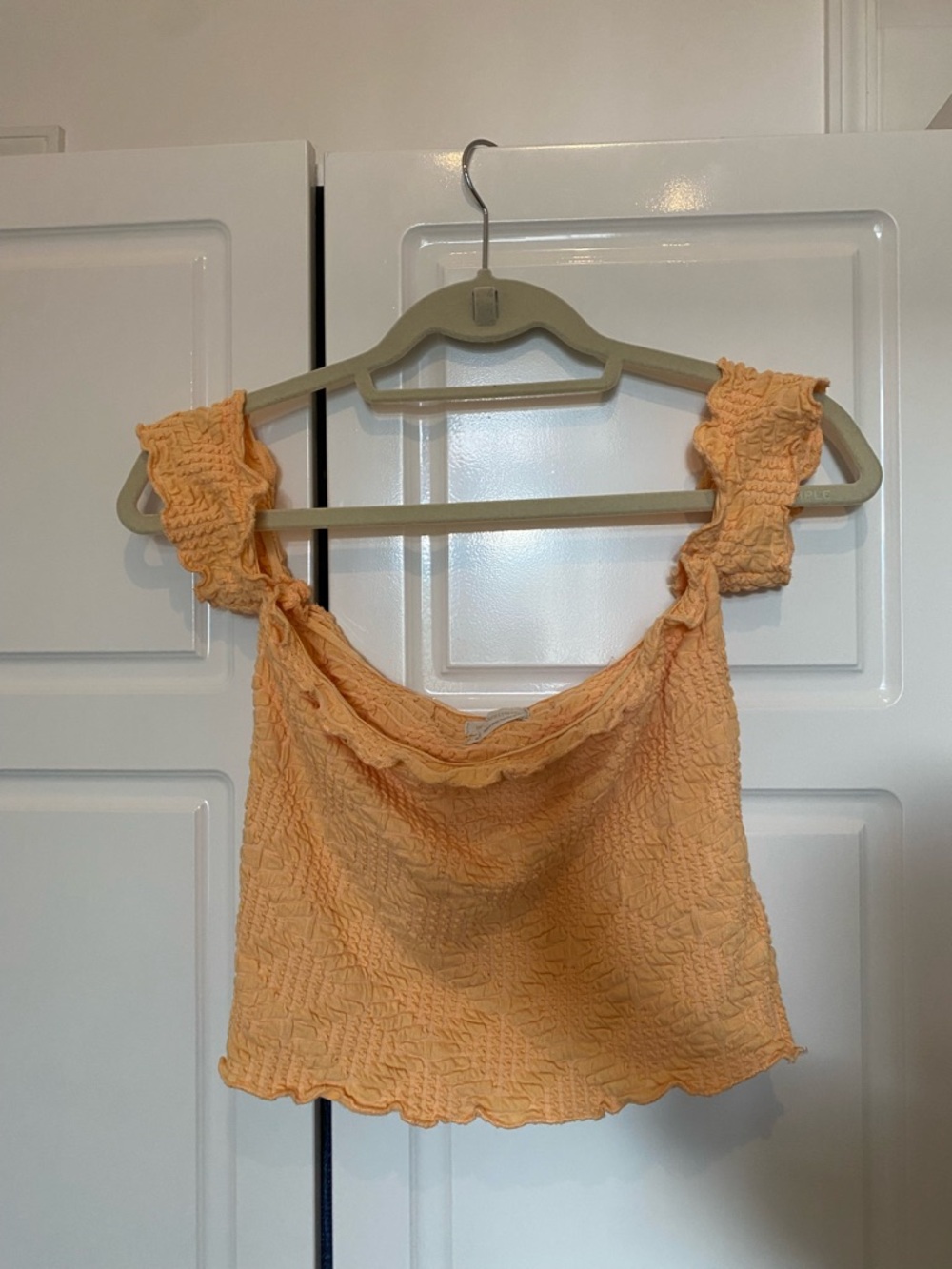 Urban Outfitters Peach Smocked Ruffle Strap Crop Top